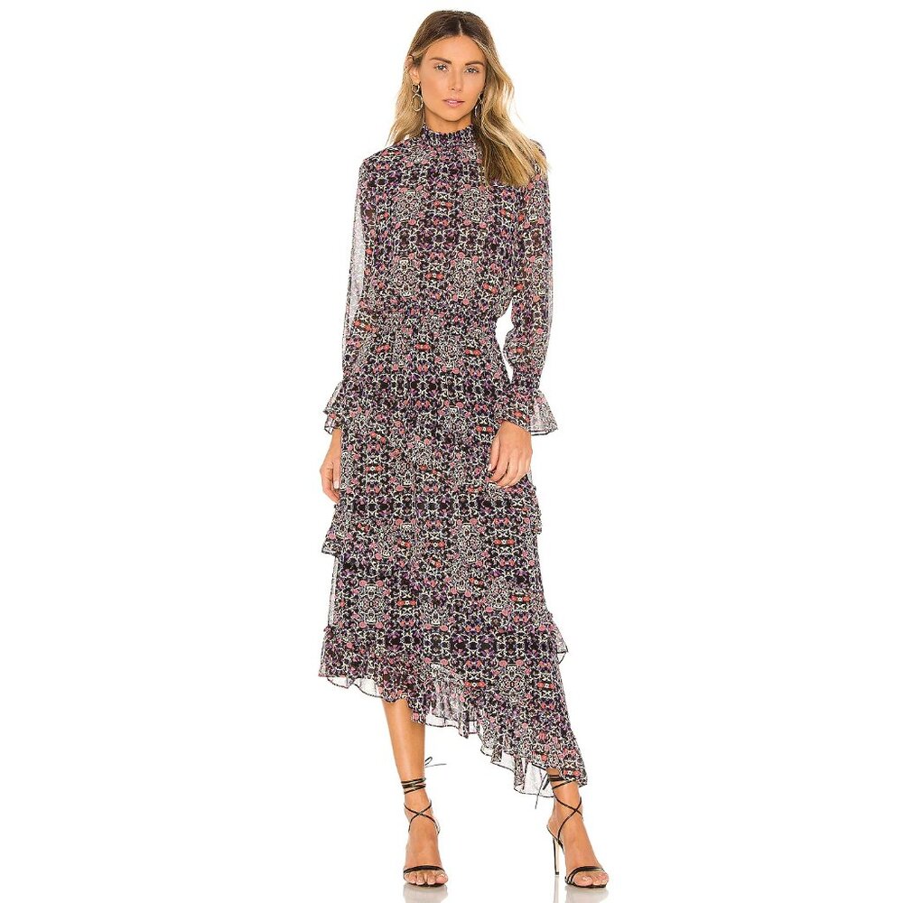 MISA Rania Maxi Dress Chiffon Multicolor Paisley Printed Los Angeles USA M / L